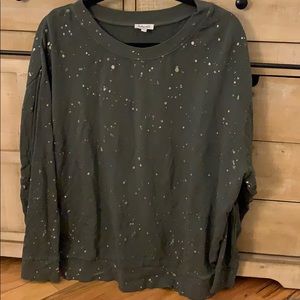 gray sweatshirt with silver paint splatter